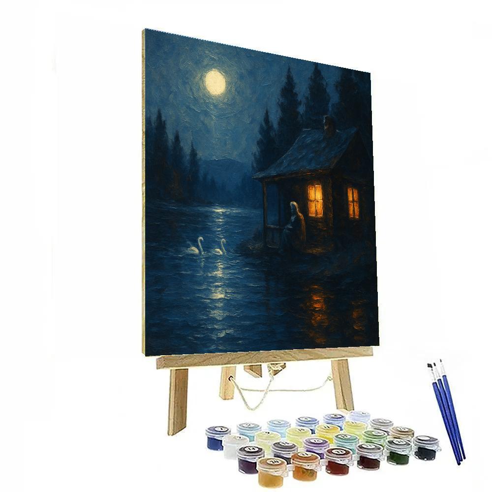 Cozy Cabin By The Moonlit Lake DIY paint by numbers