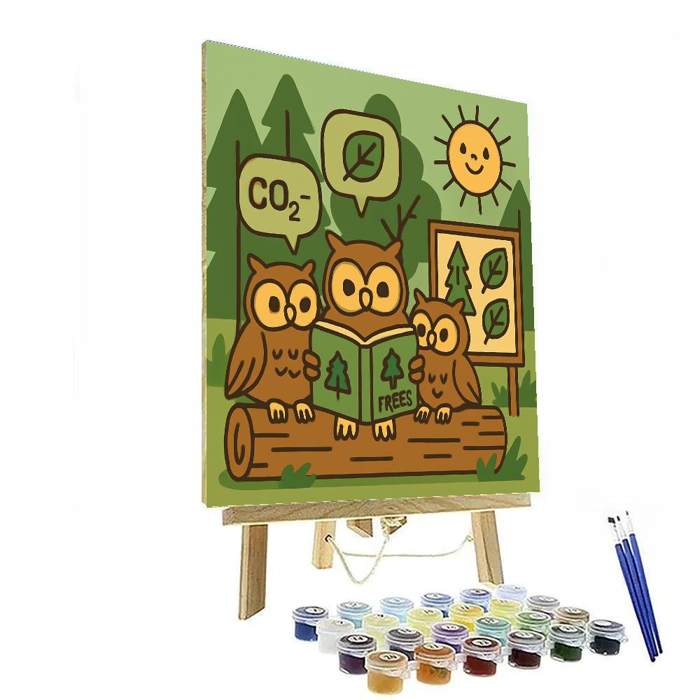 Forest Of Learning Owls Number painting
