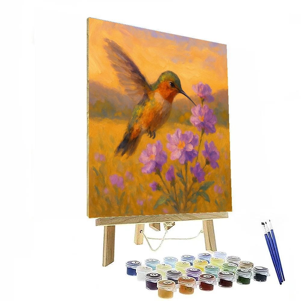 Hummingbird With Painted Wildflower Halo paint by numbers