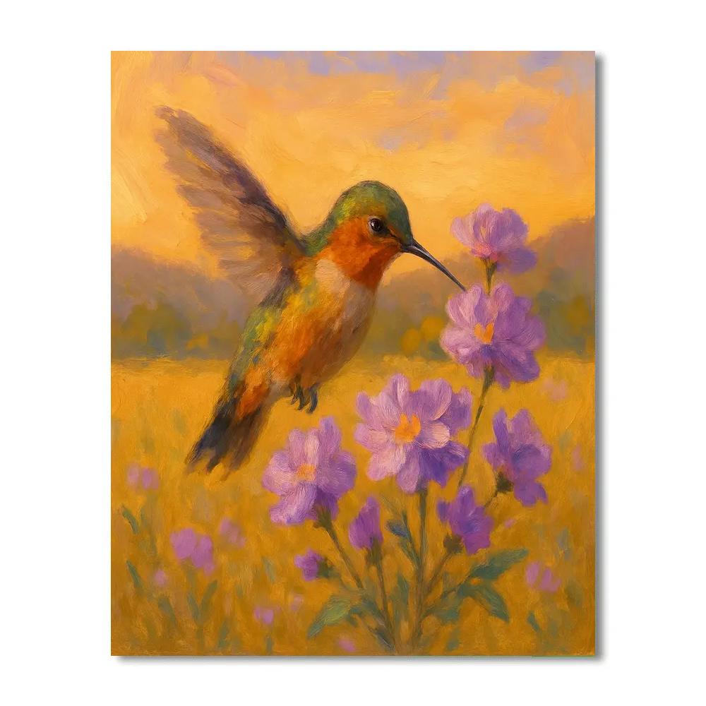 Hummingbird With Painted Wildflower Halo paint by numbers