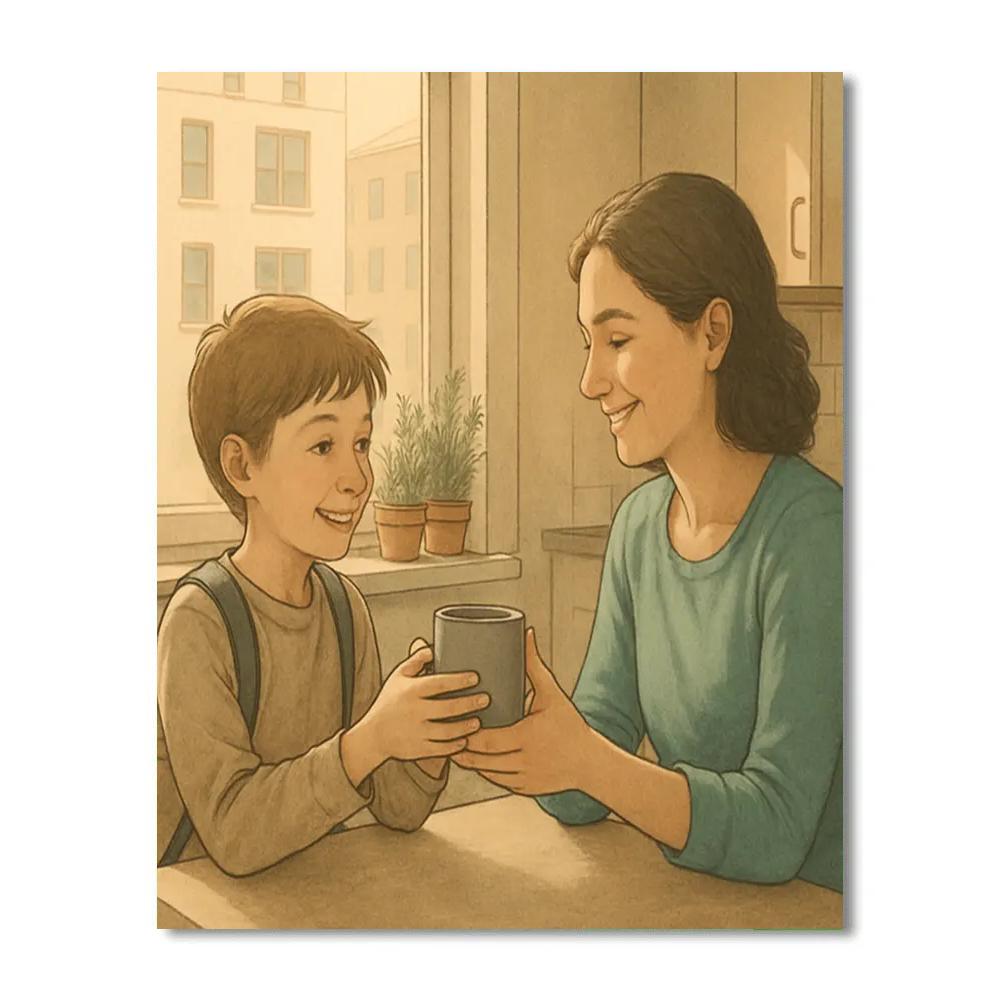 Mother And Child Morning Coffee Ritual Numbered painting kits
