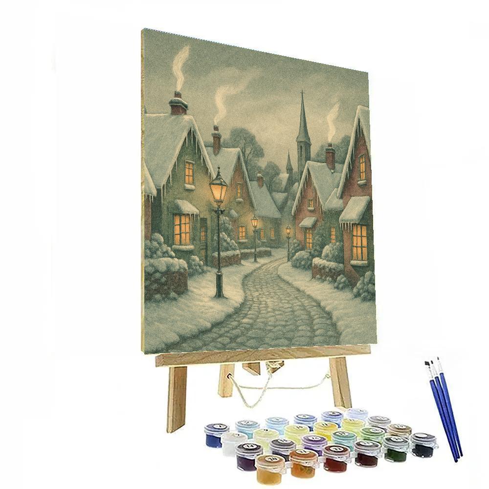 Village Lanterns In Silver Snow paint by numbers