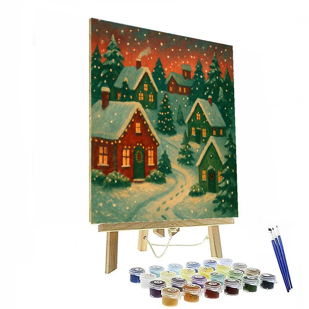 Snowy Village Holiday Glow Numbered painting kits