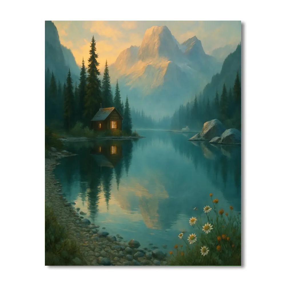 Misty Alpine Lake Retreat Painting by numbers kit