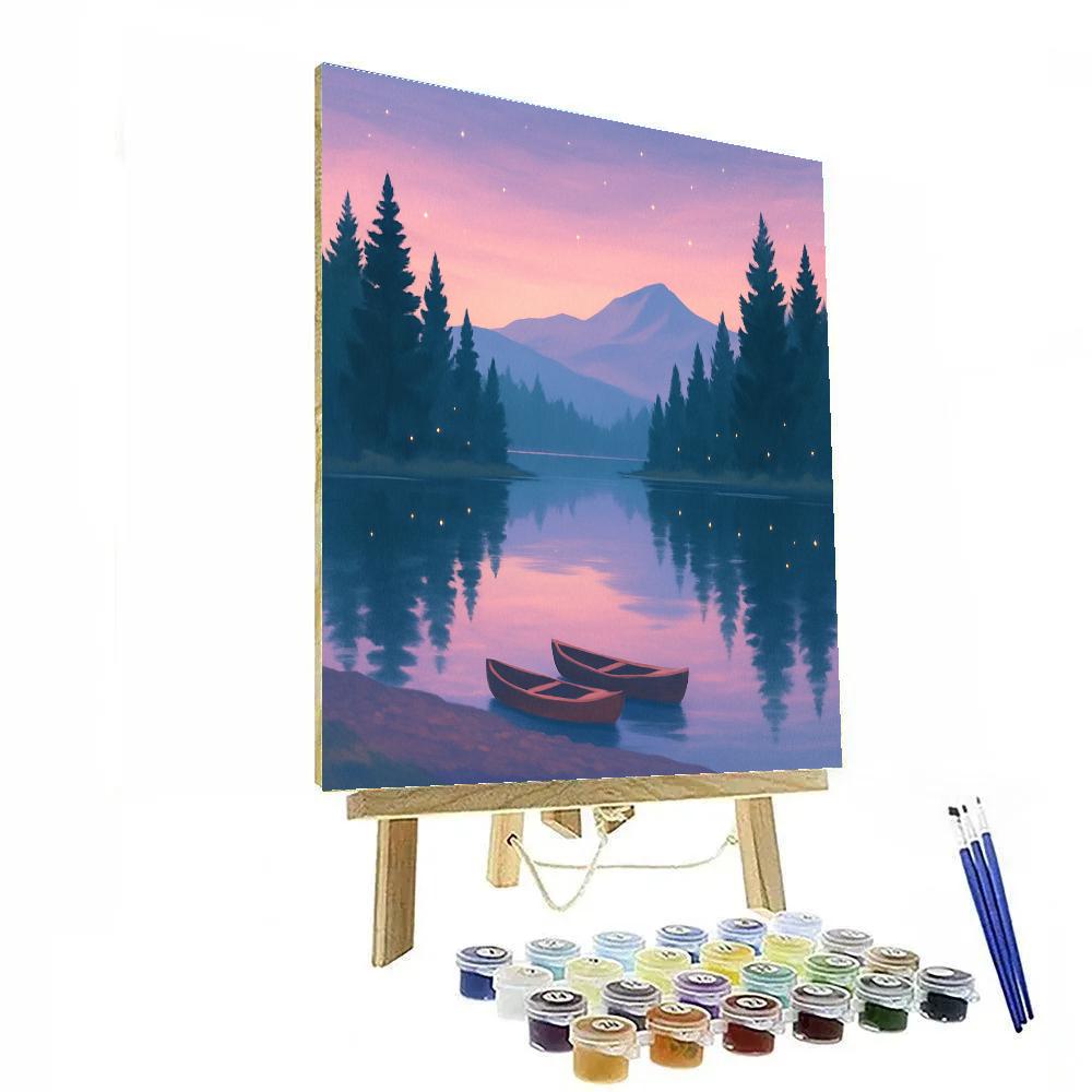 Twilight Pines Lake Scene paint by numbers