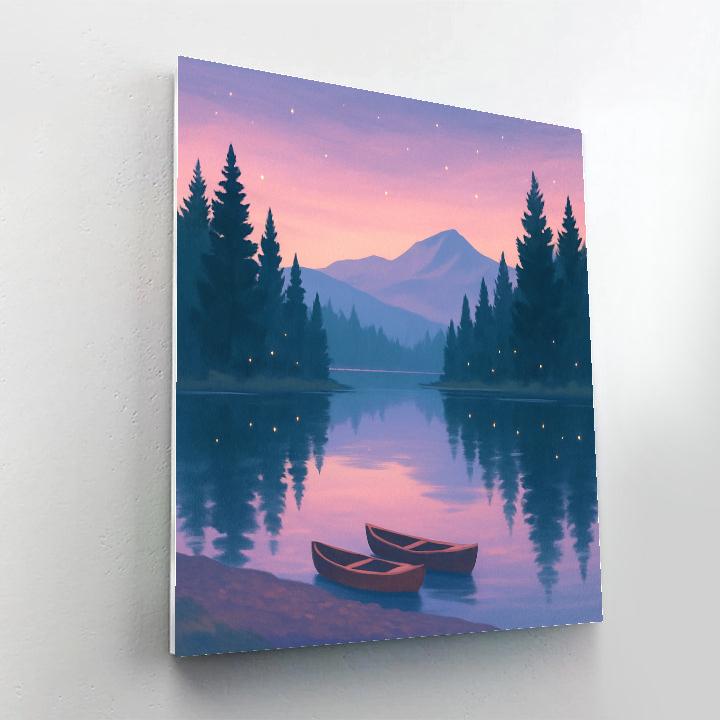 Twilight Pines Lake Scene paint by numbers