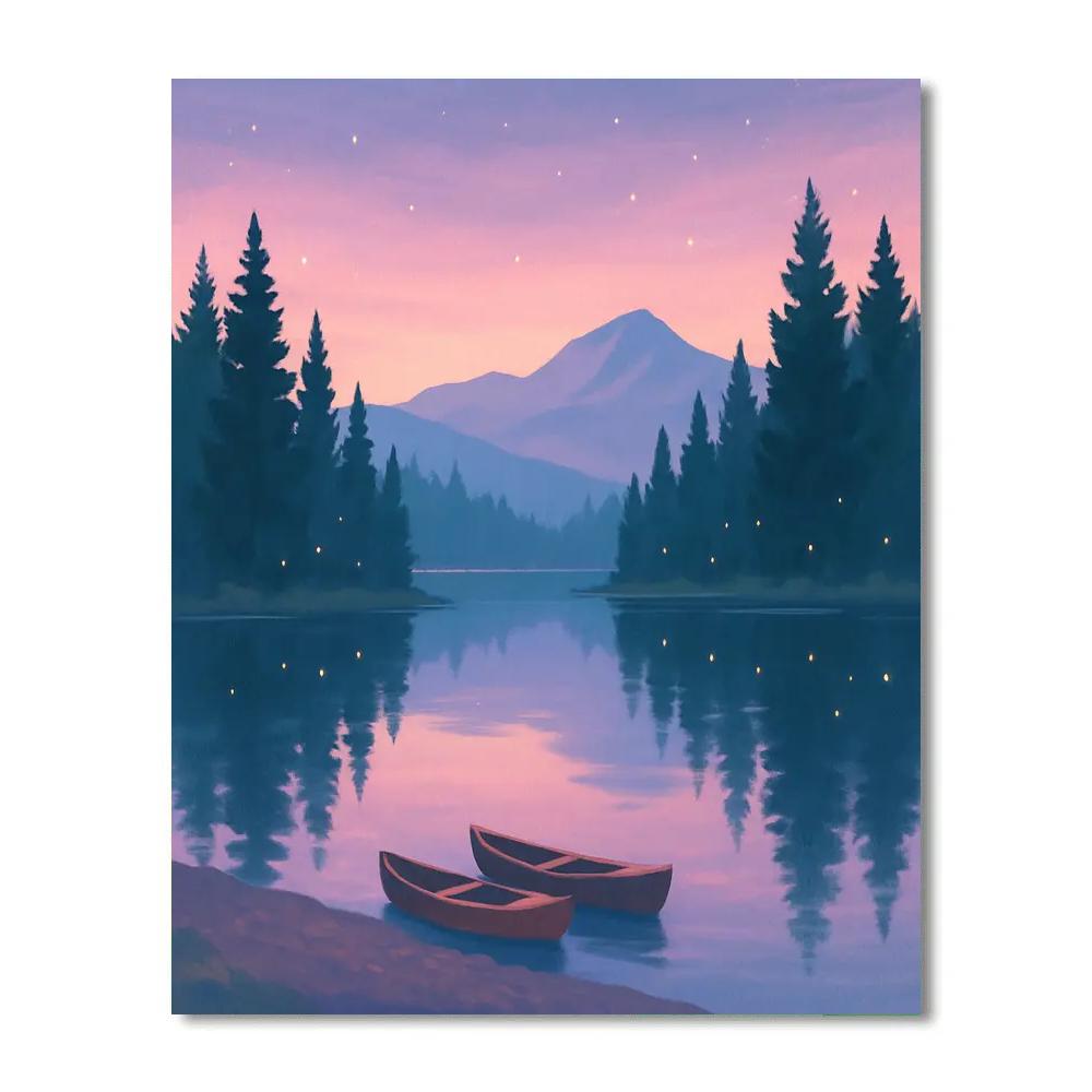 Twilight Pines Lake Scene paint by numbers