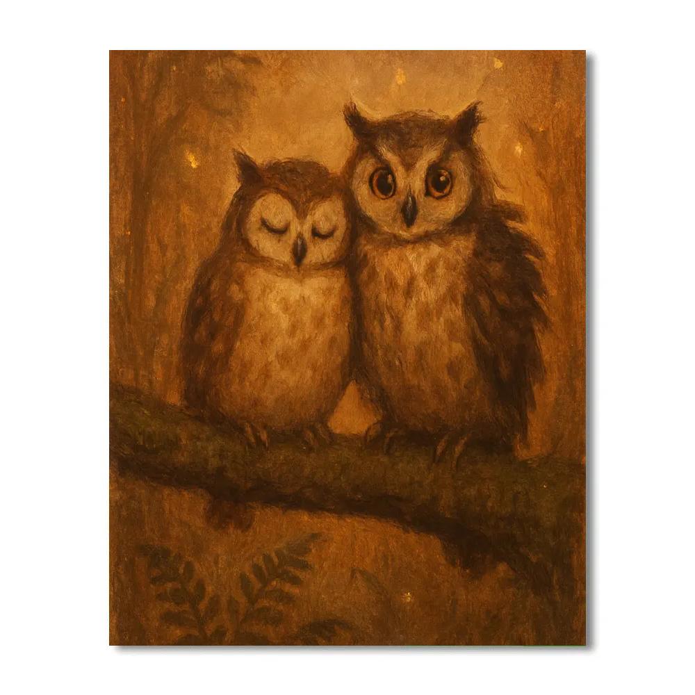 Rustic Owls In Hearthside Clearing Number painting