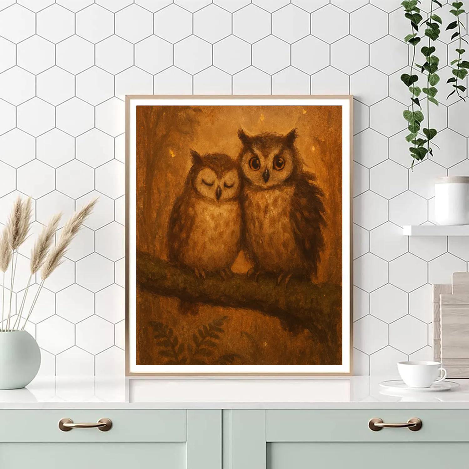 Rustic Owls In Hearthside Clearing Number painting