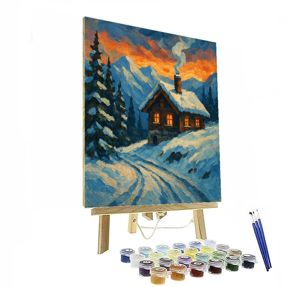 Chalet Warmth On Frosted Slope paint by number