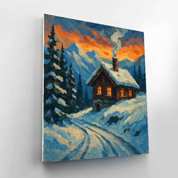 Chalet Warmth On Frosted Slope paint by number