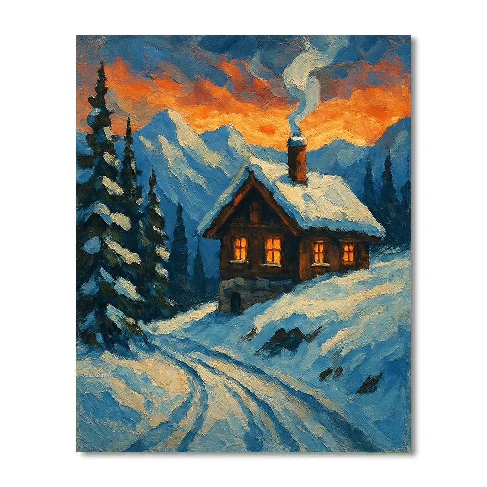 Chalet Warmth On Frosted Slope paint by number