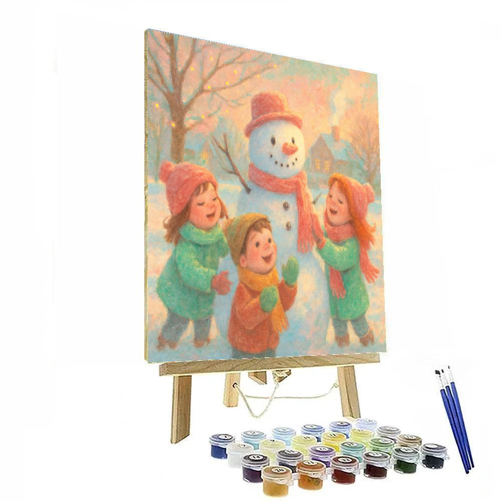 Children Building Winter Snowman Numbered painting kits