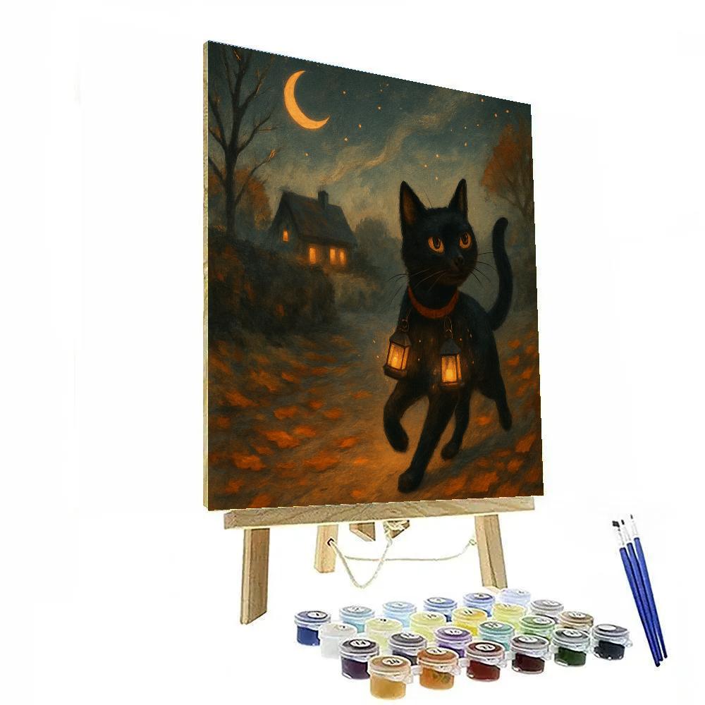 Black Cat Lantern Waltz painting number kit