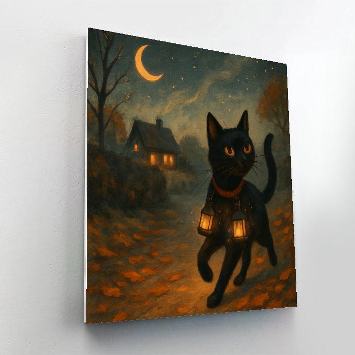 Black Cat Lantern Waltz painting number kit