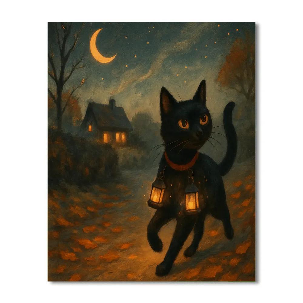 Black Cat Lantern Waltz painting number kit