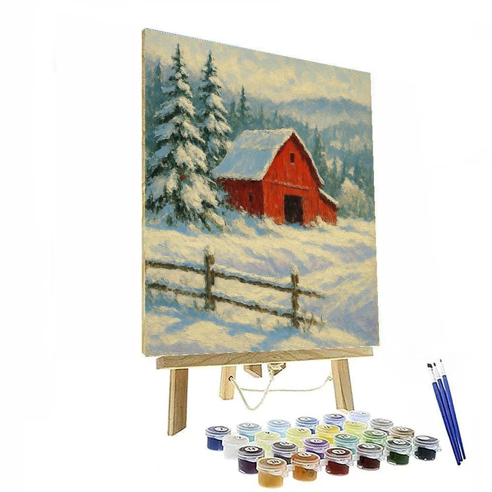 Red Barn Among Sleeping Pines Paint by numbers art