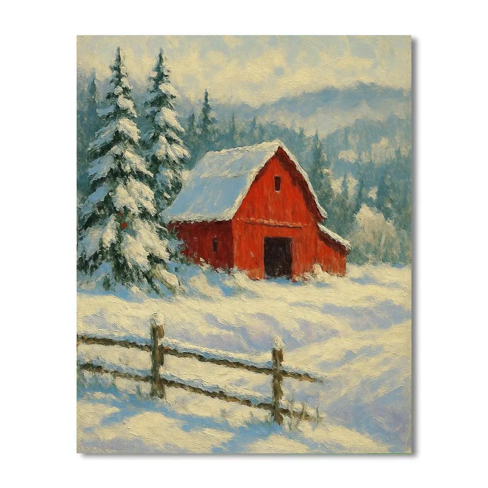 Red Barn Among Sleeping Pines Paint by numbers art