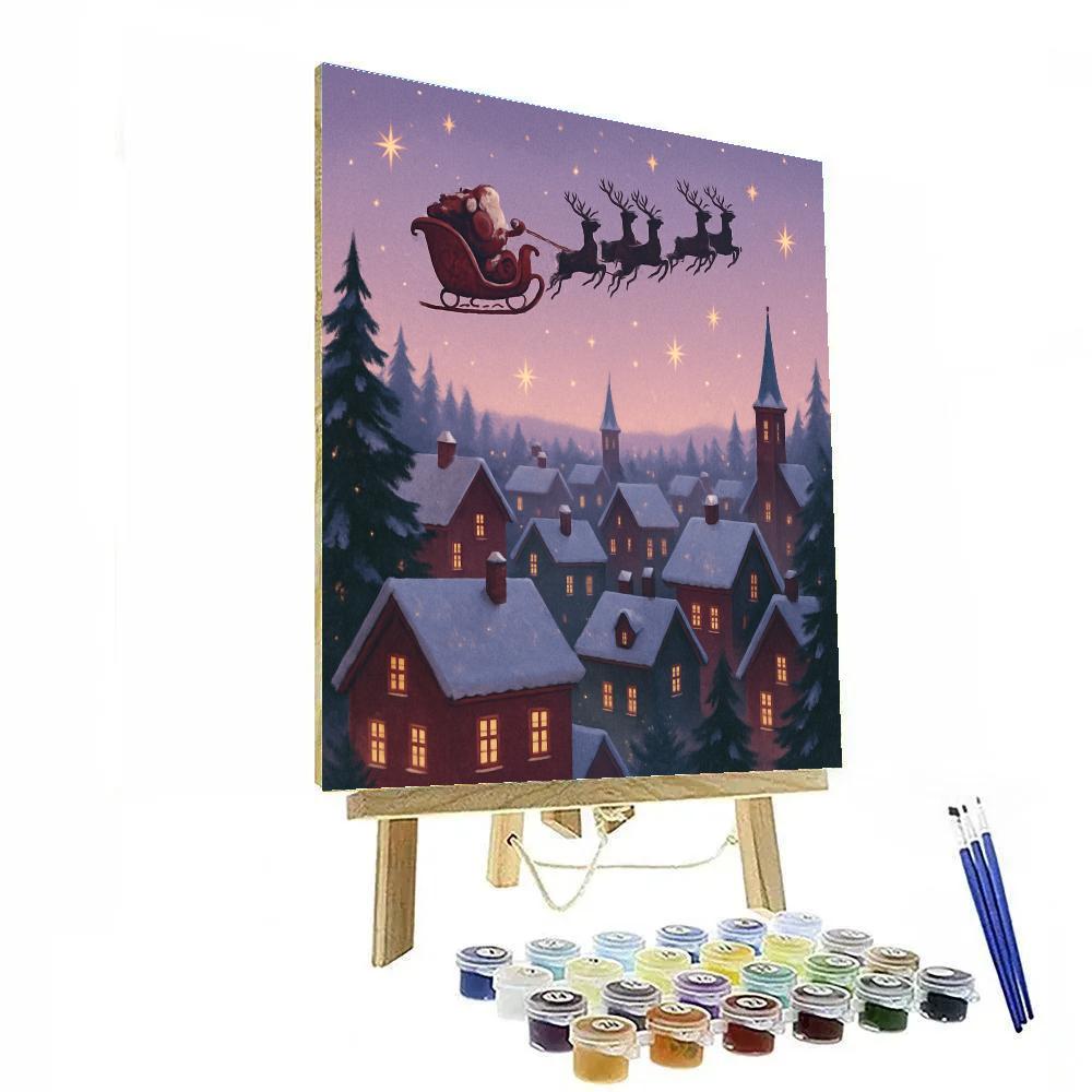 Santa Sleigh Over Lavender Twilight painting number kit