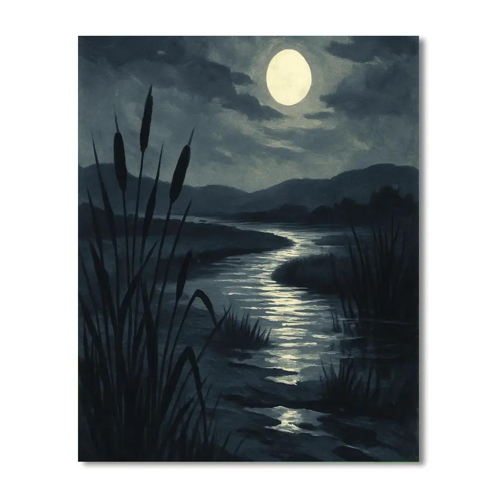 Moonlit Marsh Serenity Number painting