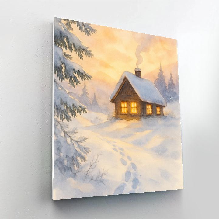 Cozy Cabin In Golden Winter Glow Painting by numbers kit