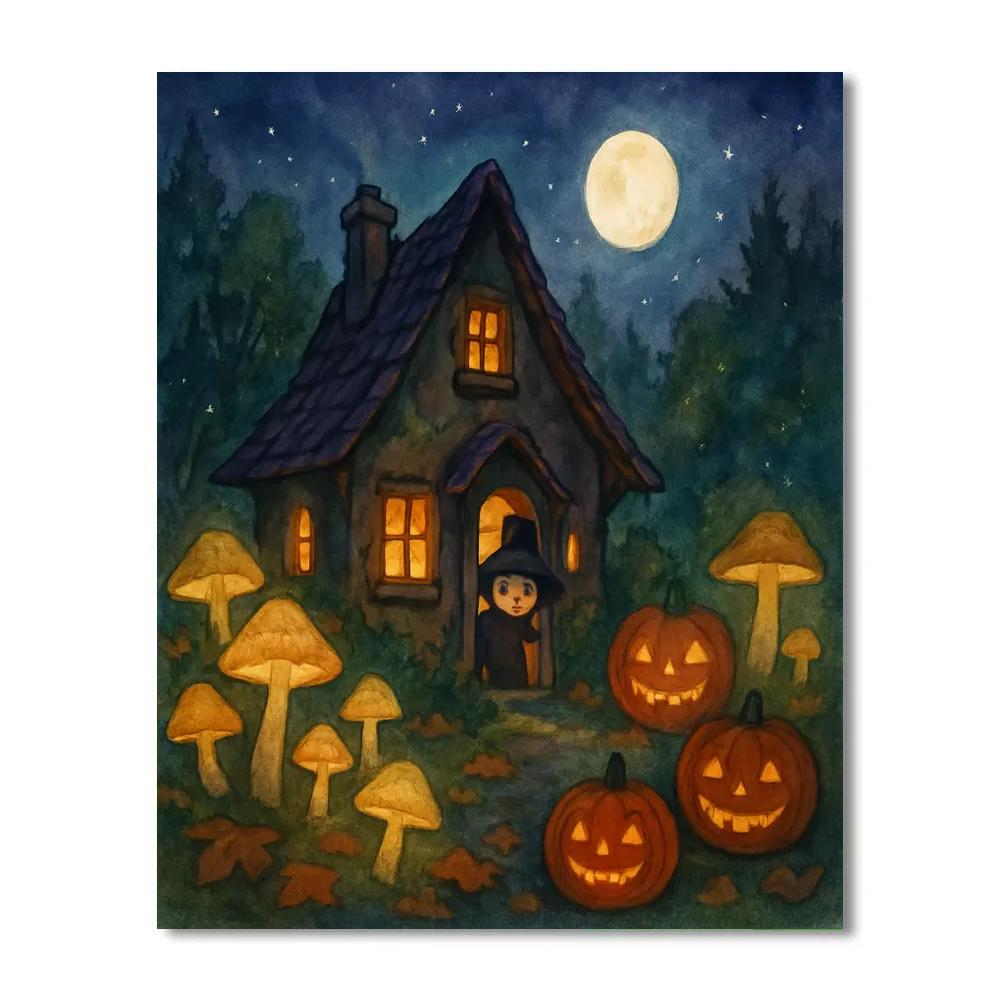 Mushroom Moonlight Cottage Painting by numbers kit