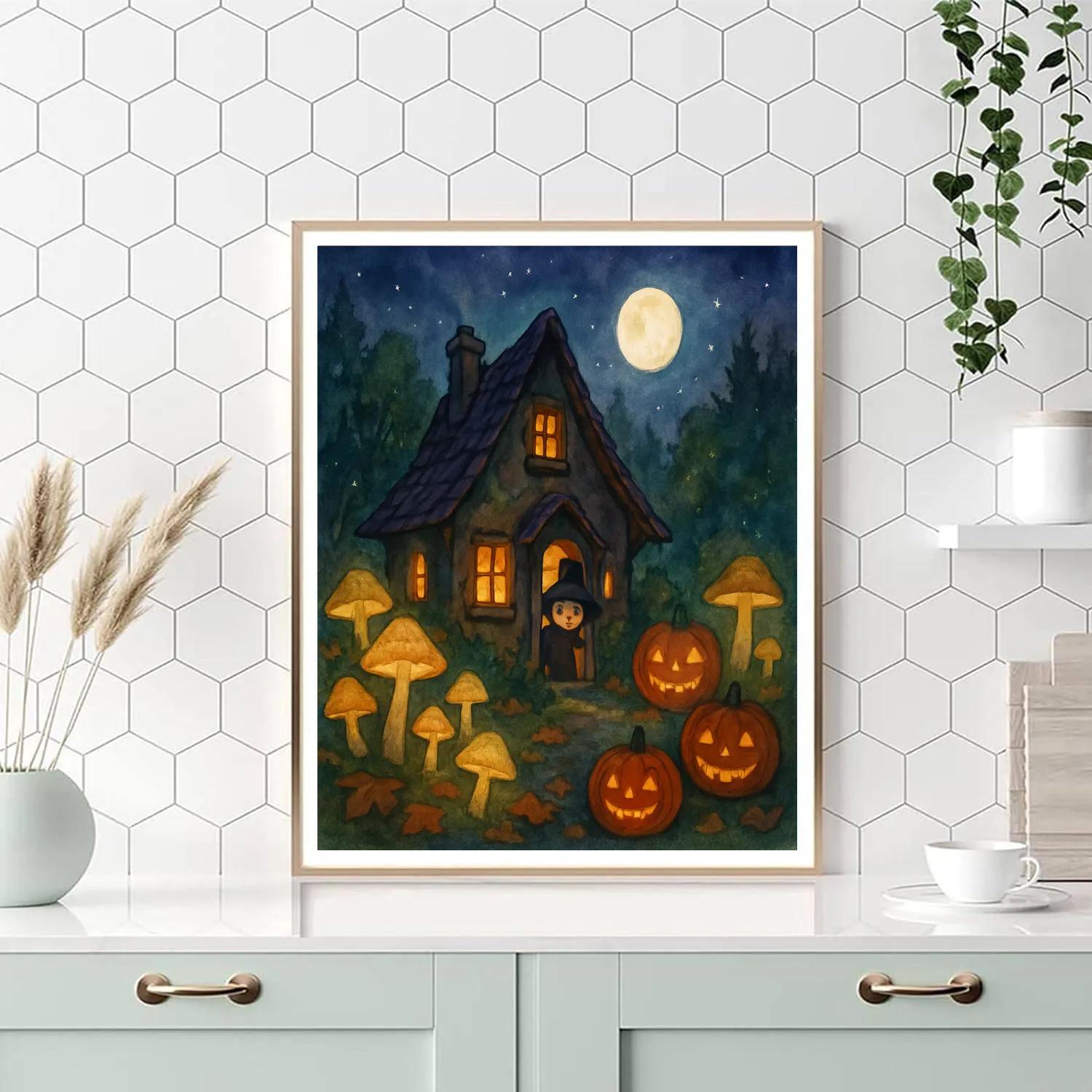 Mushroom Moonlight Cottage Painting by numbers kit