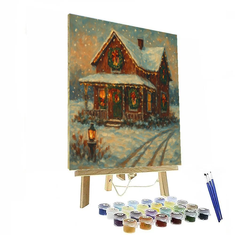 Festive Farmhouse With Twinkling Lights DIY paint by numbers