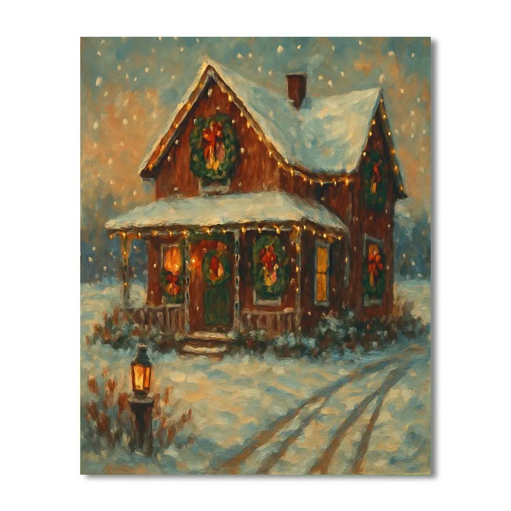 Festive Farmhouse With Twinkling Lights DIY paint by numbers
