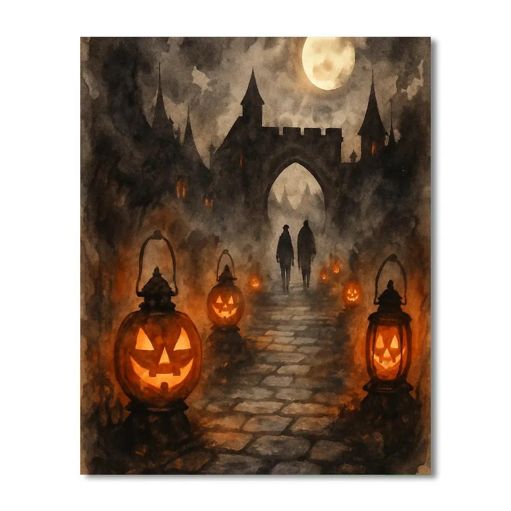 Lantern Lane At Dusk Number painting