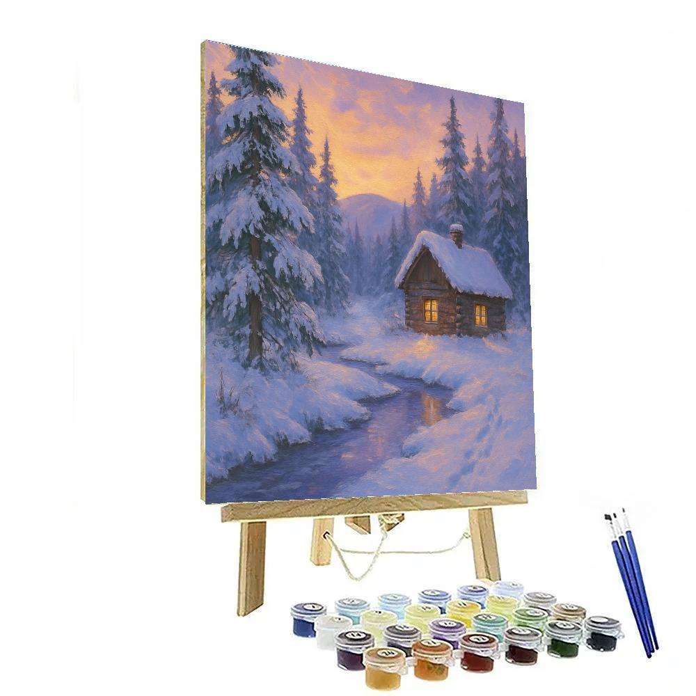 Sunset Glow Over Frozen Pine Hollow Painting by numbers kit