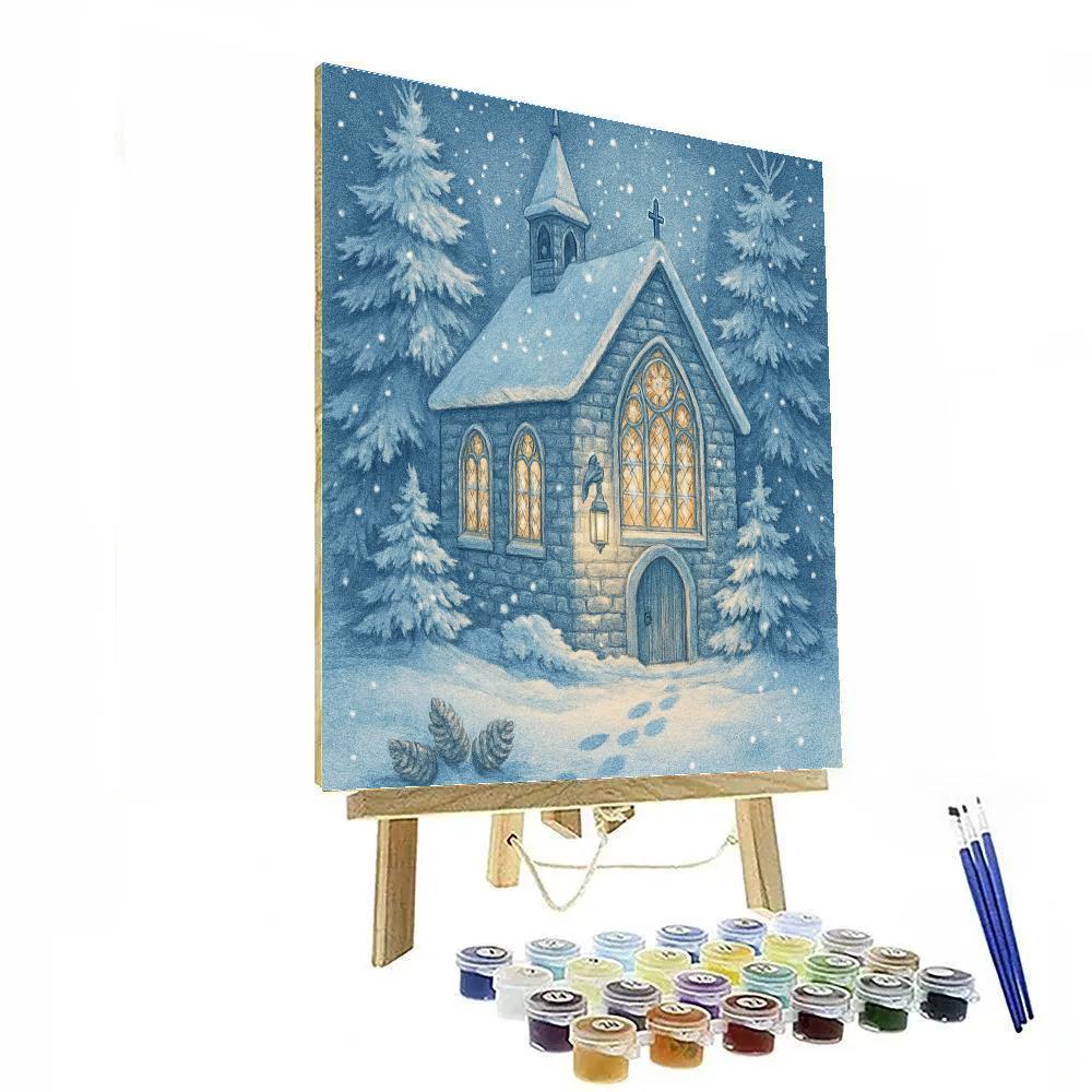 Peaceful Church Under Silent Snowfall painting number kit