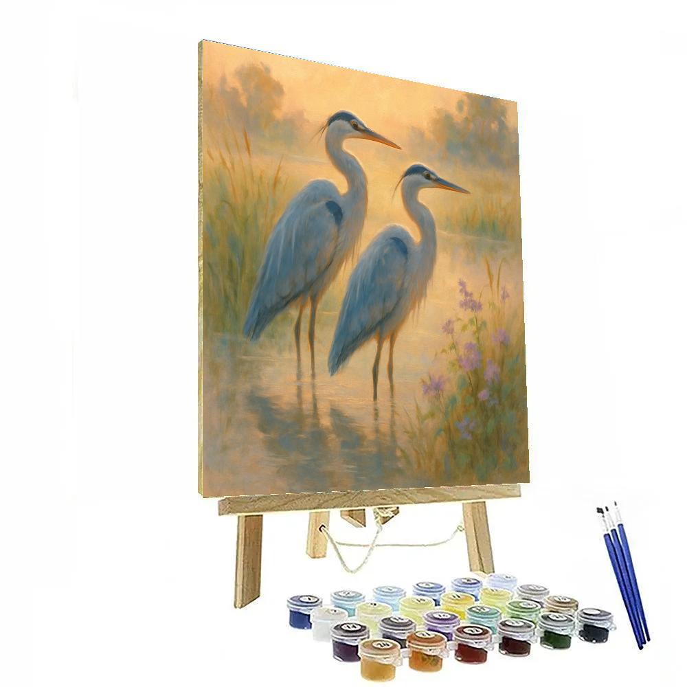 Tranquil Sunrise With Herons paint by number