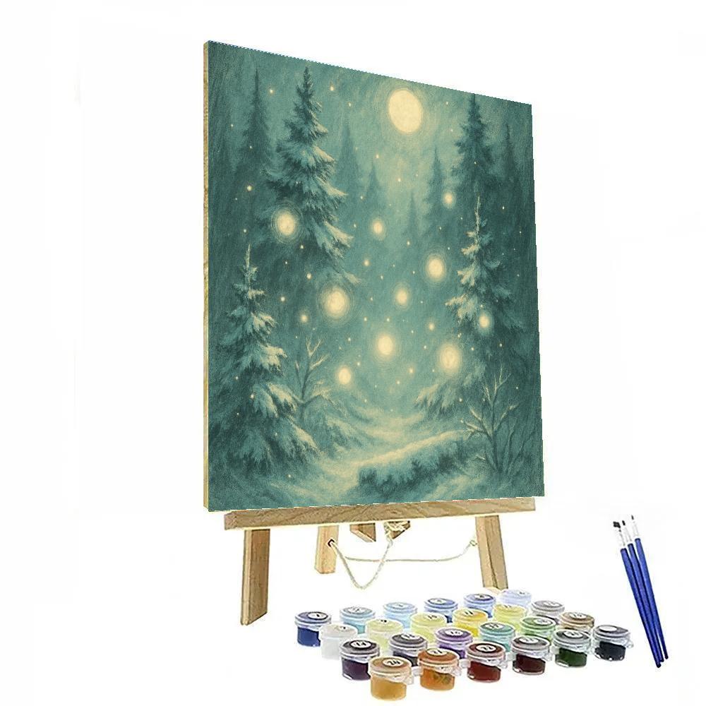 Enchanted Forest With Floating Snow Orbs DIY paint by numbers