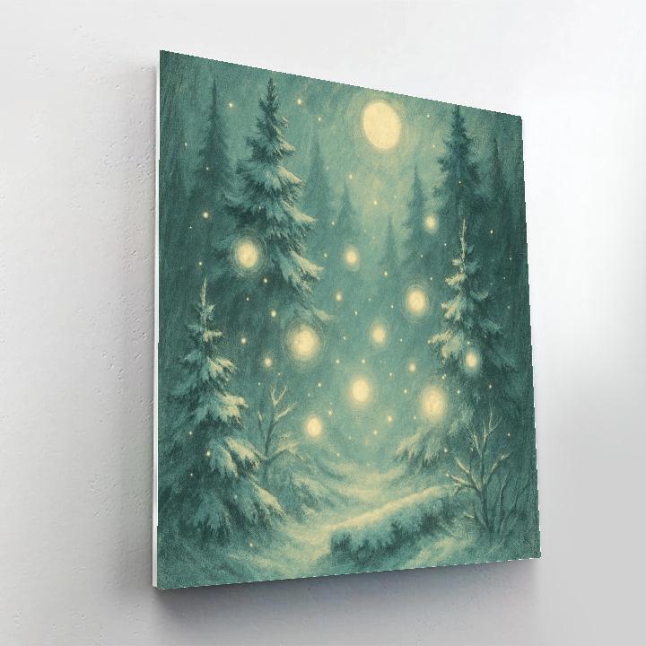 Enchanted Forest With Floating Snow Orbs DIY paint by numbers