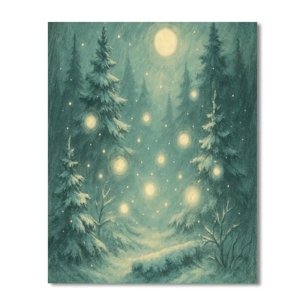 Enchanted Forest With Floating Snow Orbs DIY paint by numbers