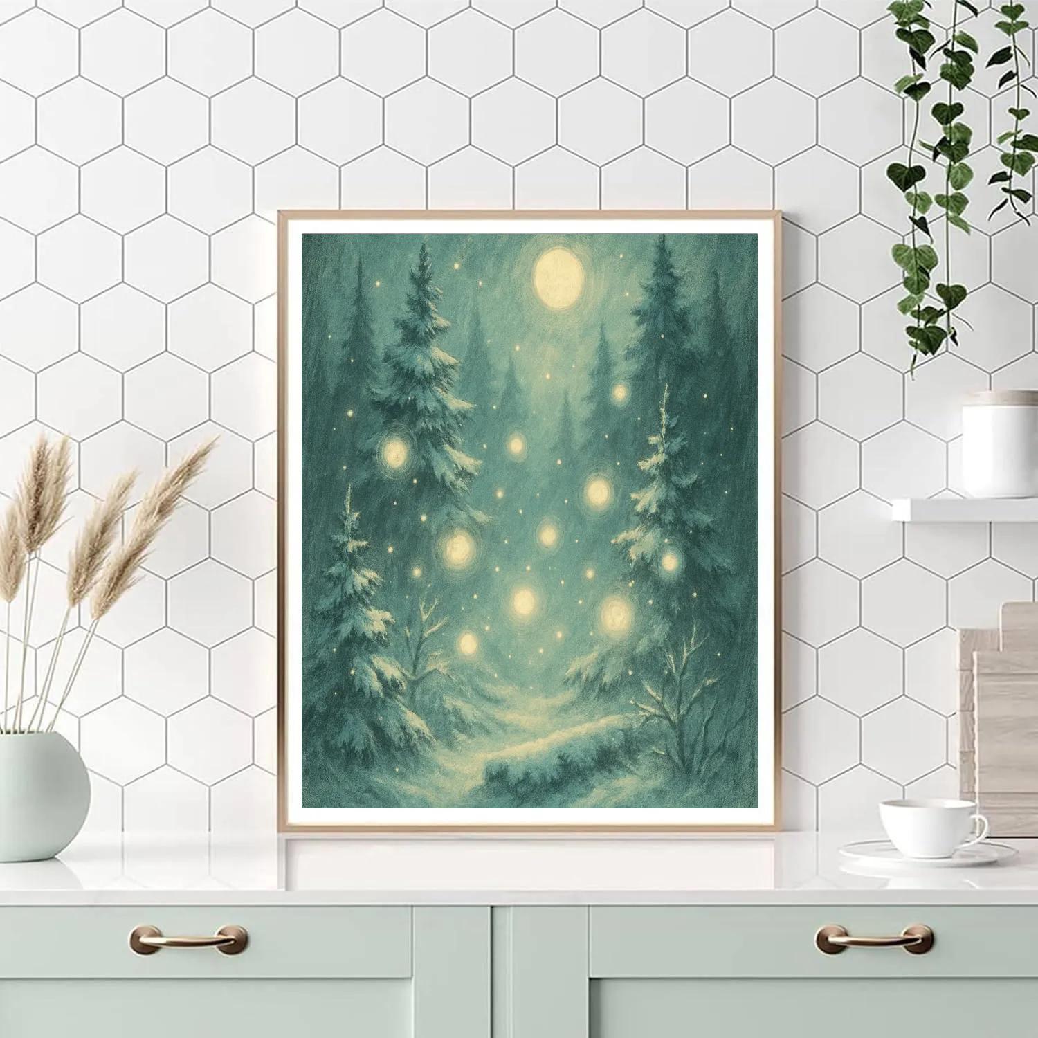 Enchanted Forest With Floating Snow Orbs DIY paint by numbers