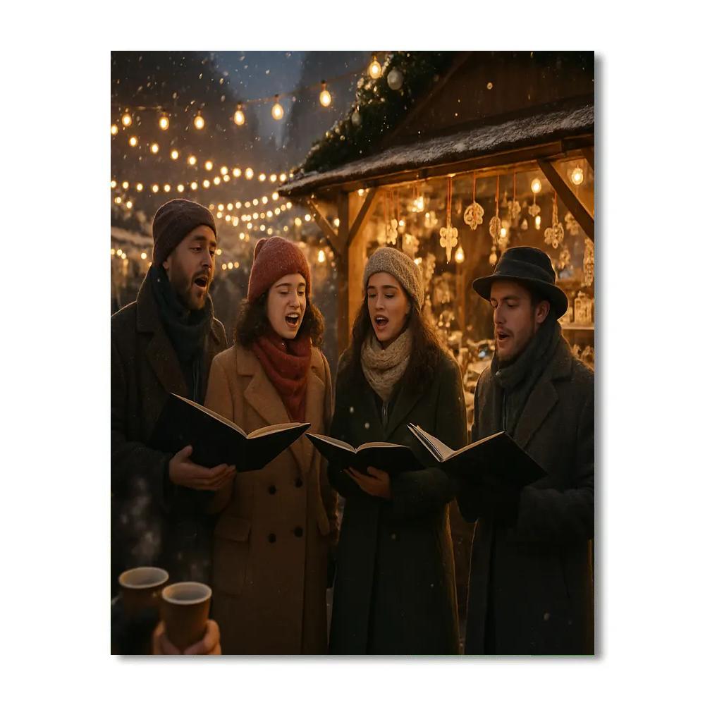 Christmas Market Carolers Numbered painting kits