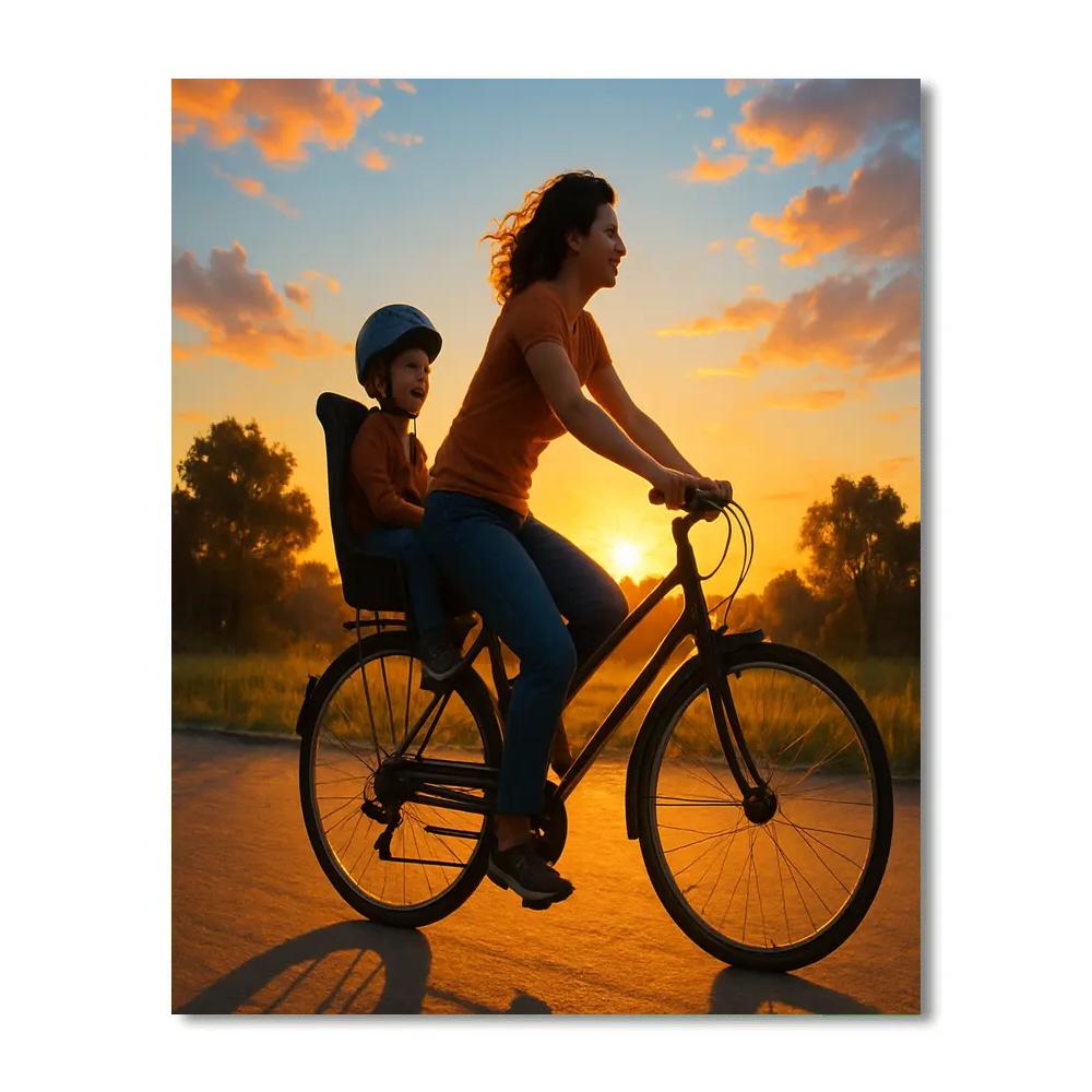 Sunset Bicycle Ride Mom And Child Numbered painting kits