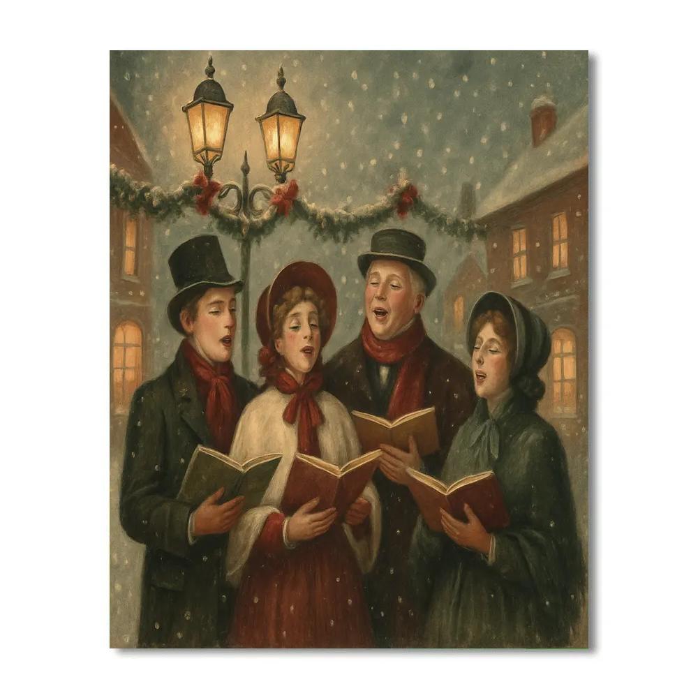 Victorian Christmas Carols In Snowy Square DIY paint by numbers
