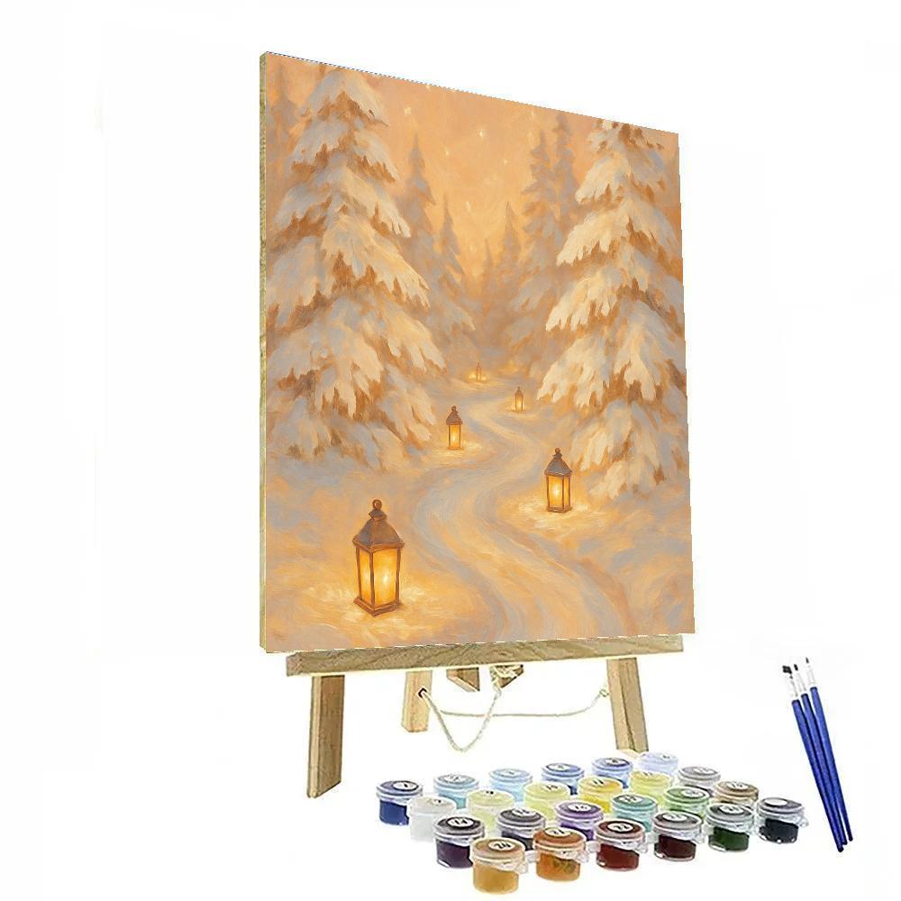 Winter Wonderland With Glowing Lantern Path Paint by numbers art