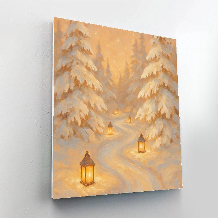 Winter Wonderland With Glowing Lantern Path Paint by numbers art