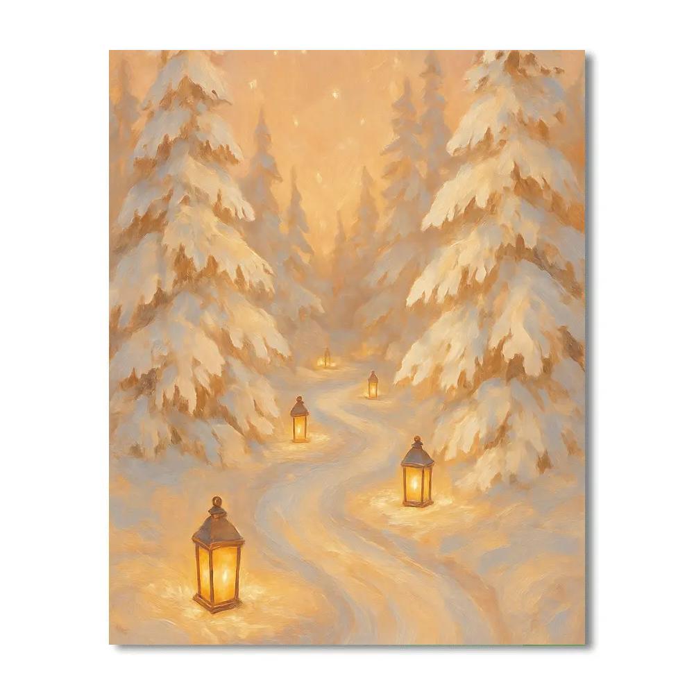 Winter Wonderland With Glowing Lantern Path Paint by numbers art