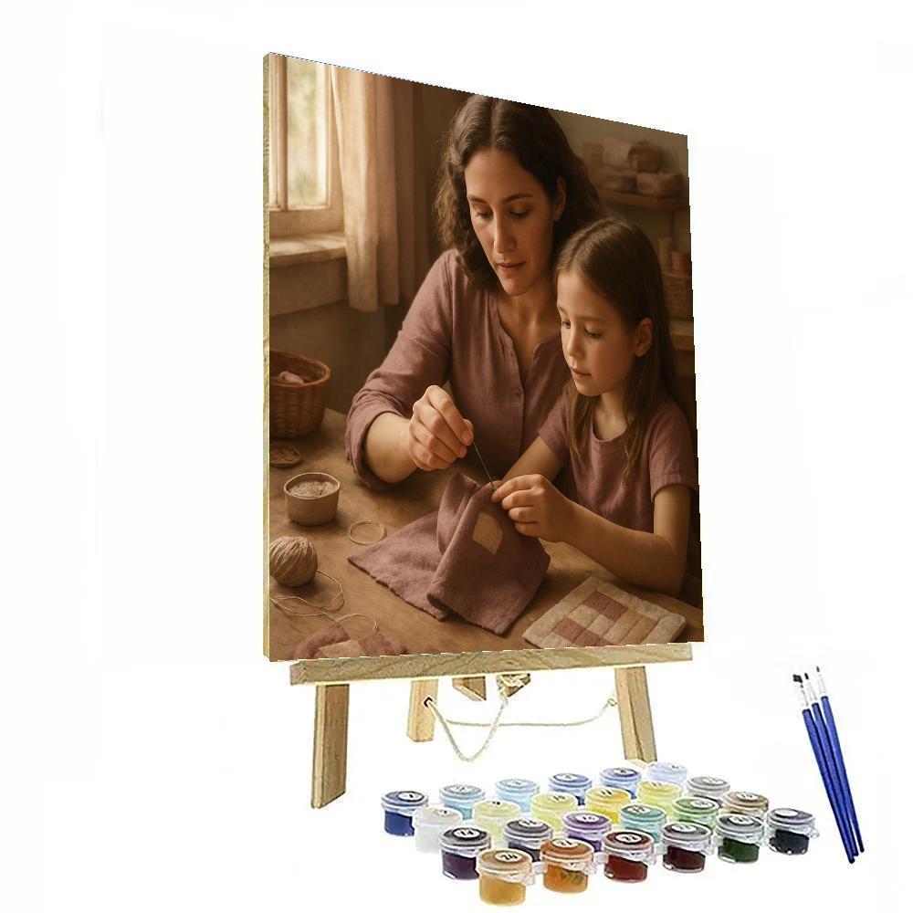 Mother And Daughter Sewing Together DIY paint by numbers