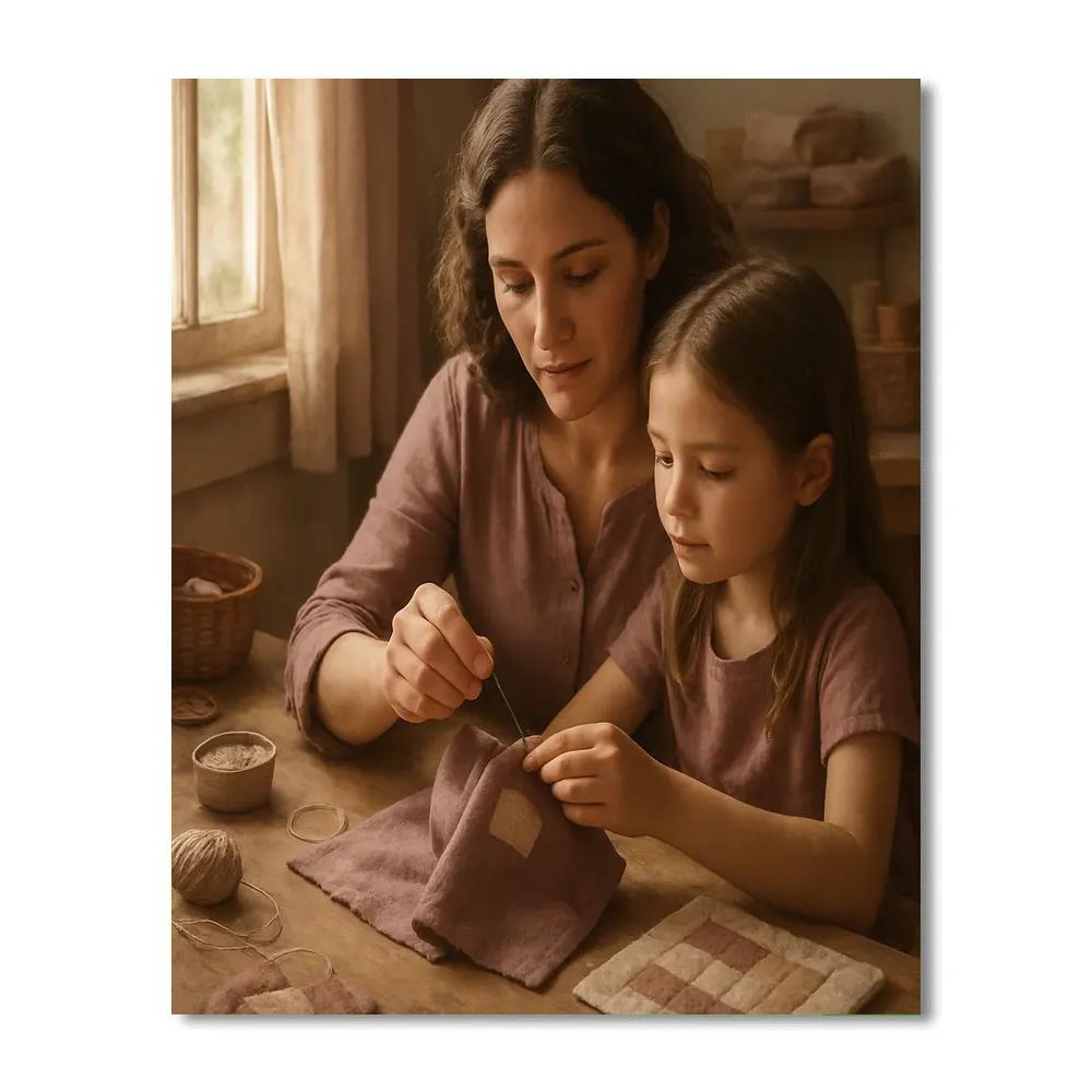 Mother And Daughter Sewing Together DIY paint by numbers