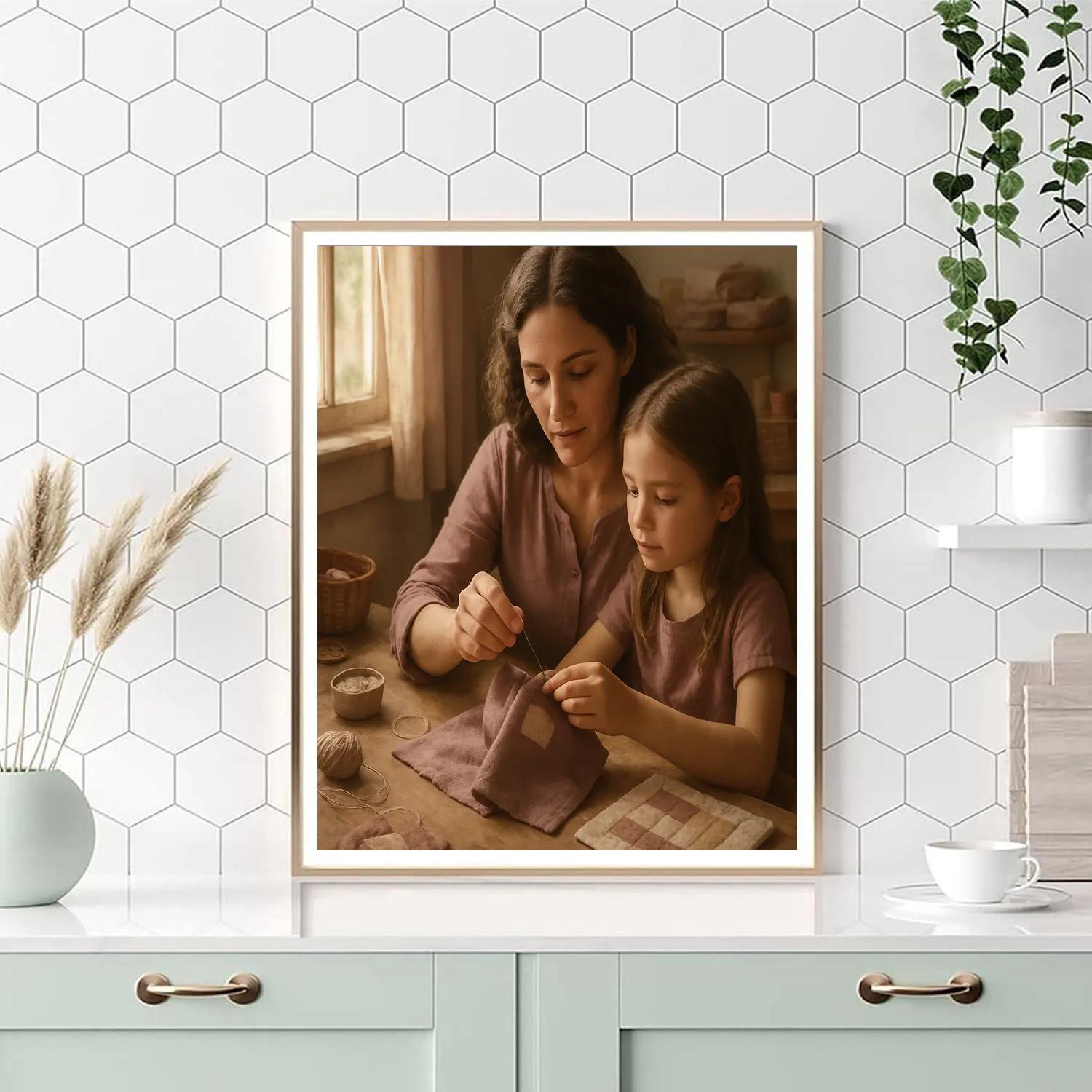 Mother And Daughter Sewing Together DIY paint by numbers