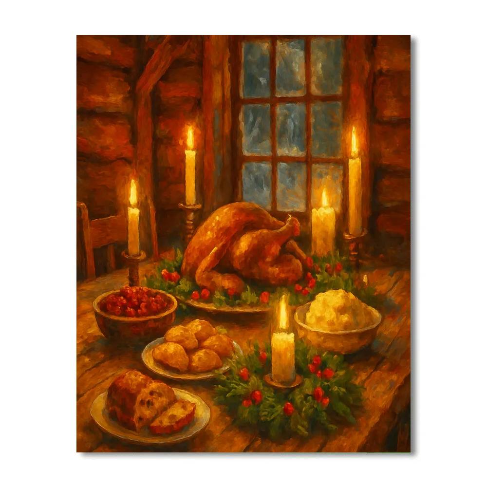 Holiday Feast Table In Rustic Cabin Paint by numbers art