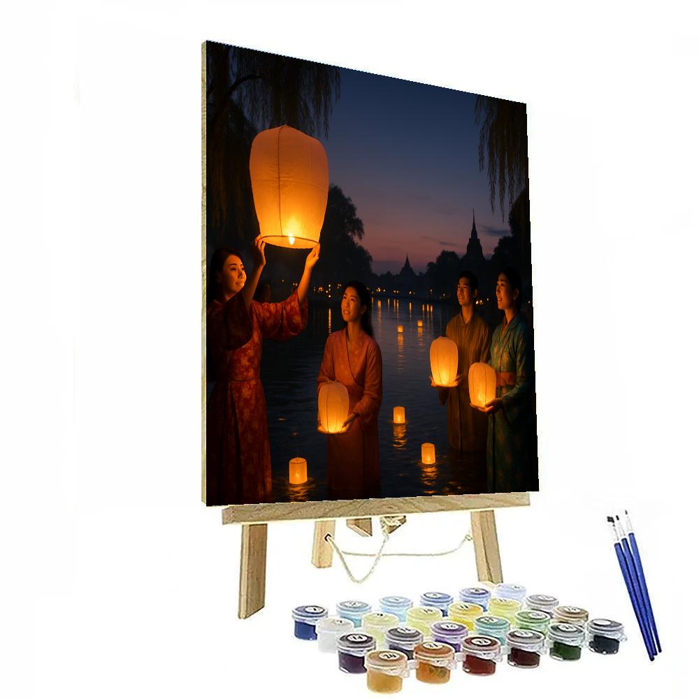 Lantern Festival Glow Over Riverbanks paint by number