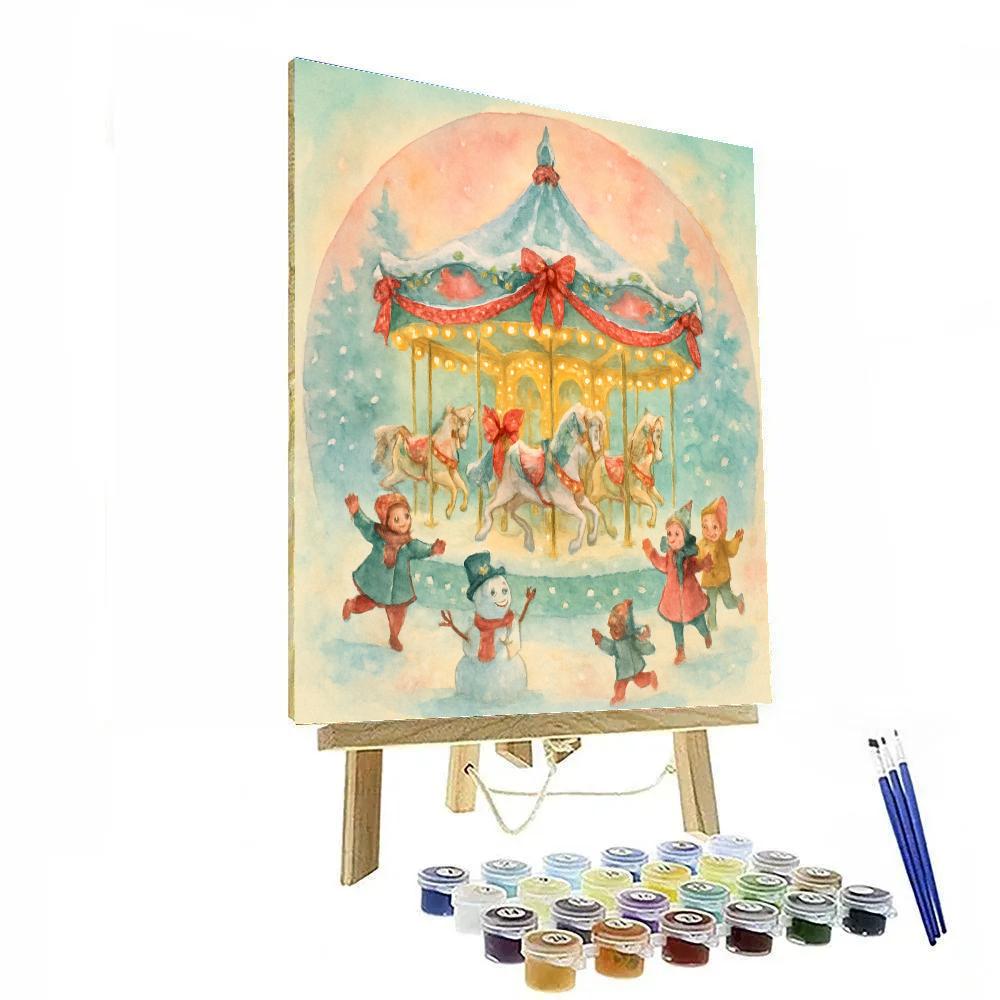 Festive Snow-Covered Carousel DIY paint by numbers