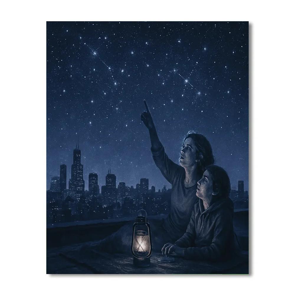 Mother And Teen Stargazing Night paint by color